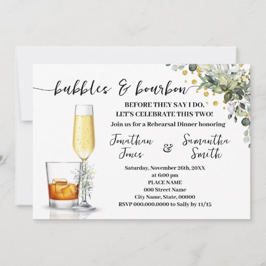 Invitation Eucalyptus Or Bubbles & Bourbon Couples Douche (Devant)