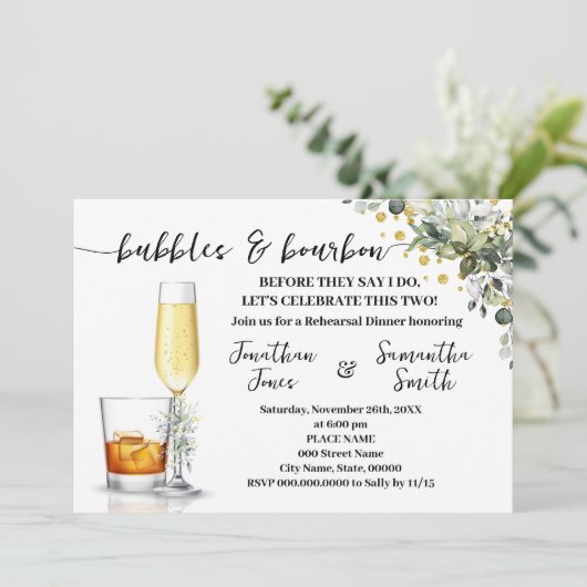 Invitation Eucalyptus Or Bubbles & Bourbon Couples Douche (Debout devant)