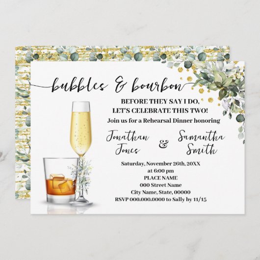 Invitation Eucalyptus Or Bubbles & Bourbon Couples Douche (Devant / Derrière)