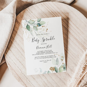 Invitation Eucalyptus Or Calligraphie Bébé Parsemer