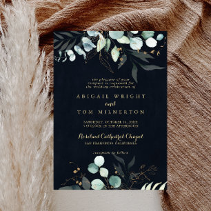 Invitation Eucalyptus Or Floral Bleu Mariage traditionnel