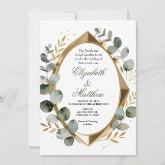 Invitation Eucalyptus Or Géométrique Ovale Dimensionnel