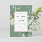 Invitation Eucalyptus Or Lumineux Vert Mariage Olive Green (Debout devant)