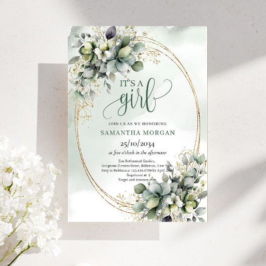 Invitation Eucalyptus Or Vert C'est Une Fille