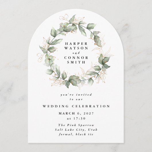 Invitation Eucalyptus Or Wreath Verdure Moss Sage Arch (Devant)