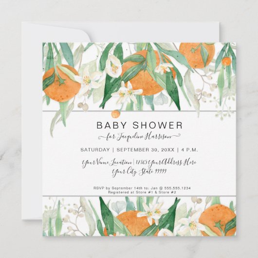 Invitation Eucalyptus Orange a Little Cutie Aquarelle Douche (Devant)