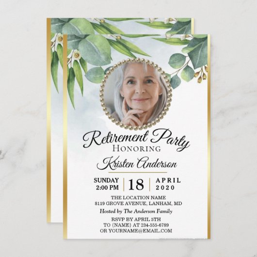 Invitation Eucalyptus Parti de la retraite dorée (Devant / Derrière)