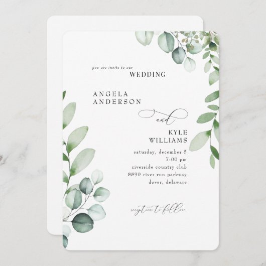 Invitation Eucalyptus Pas De Parents Élégant Mariage Invitati (Devant / Derrière)