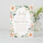 Invitation Eucalyptus Peach Gold Floral 60e Soixante Annivers (Debout devant)