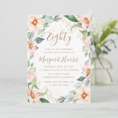 Invitation Eucalyptus Peach Gold Floral 80e Quatre-vingts Ann (Debout devant)