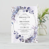 Invitation Eucalyptus Periwinkle violet Mariage géométrique (Debout devant)