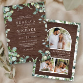Invitation Eucalyptus Photo Collage QR Code Wood Wedding