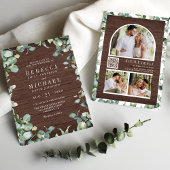 Invitation Eucalyptus Photo Collage QR Code Wood Wedding