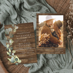 Invitation Eucalyptus Photo Mariage campagnard rustique