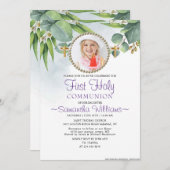 Invitation Eucalyptus Photo moderne Première communion (Devant / Derrière)