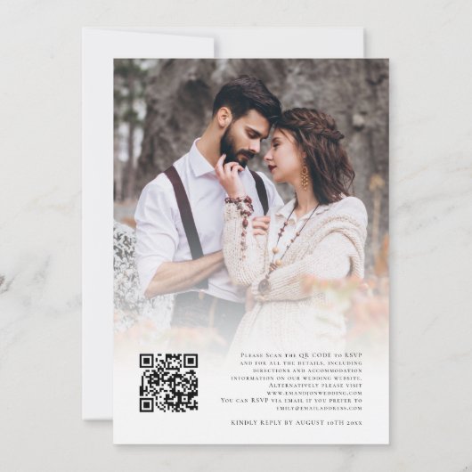 Invitation Eucalyptus Photo Overlay QR Code Script Mariage (Dos)