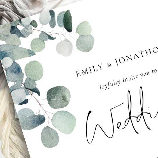 Invitation Eucalyptus Photo Overlay Script QR Code Mariage