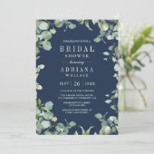 Invitation Eucalyptus Photo QR Code Marine Bleu Fête des mari (Debout devant)