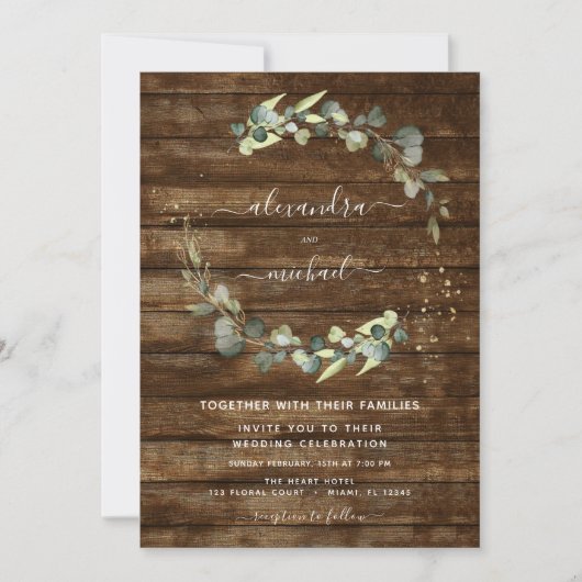 Invitation Eucalyptus Photo Russe Pays Mariage en bois (Devant)