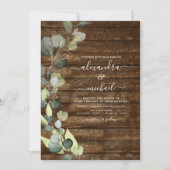 Invitation Eucalyptus Photo Rustique Mariage en bois (Devant)