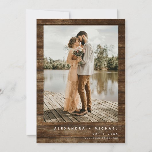 Invitation Eucalyptus Photo Rustique Mariage en bois (Dos)