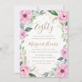 Invitation Eucalyptus Pink Gold Floral 80e Quatre-vingts Anni (Devant)