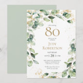 Invitation Eucalyptus pour 80e anniversaire (Devant / Derrière)