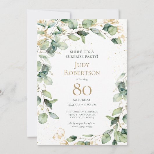 Invitation Eucalyptus pour 80e anniversaire surprise (Devant)
