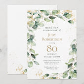 Invitation Eucalyptus pour 80e anniversaire surprise (Devant / Derrière)