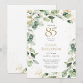 Invitation Eucalyptus pour 85e anniversaire (Devant / Derrière)