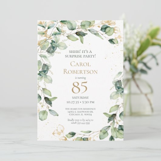 Invitation Eucalyptus pour 85e anniversaire surprise (Debout devant)