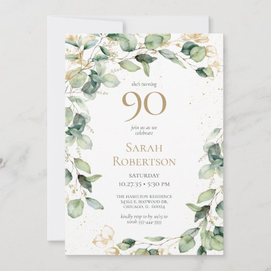 Invitation Eucalyptus pour 90e anniversaire (Devant)