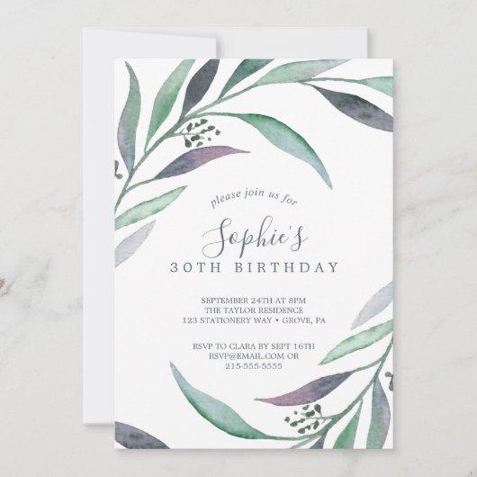 Invitation Eucalyptus pourpre et vert 30e anniversaire (Devant)