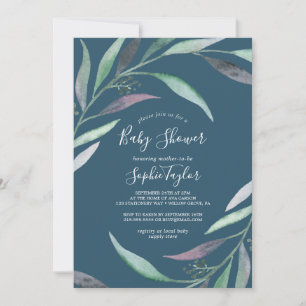 Invitation Eucalyptus pourpre et vert   Baby shower bleu