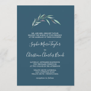 Invitation Eucalyptus pourpre et vert   Mariage officiel bleu