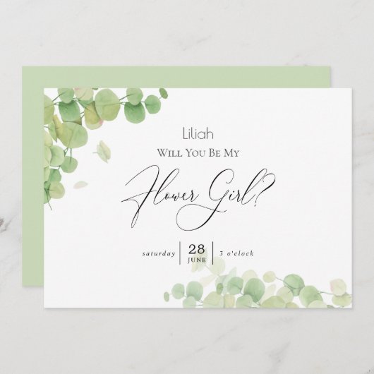 Invitation Eucalyptus Printemps Moderne Soyez Ma Fille Fleur (Devant / Derrière)