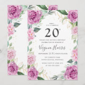 Invitation Eucalyptus Purple Floral Vingt-vingtième anniversa (Devant / Derrière)