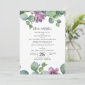 Invitation Eucalyptus Purple Vert Floral Mariage Succulent (Debout devant)