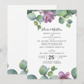 Invitation Eucalyptus Purple Vert Floral Mariage Succulent (Devant / Derrière)