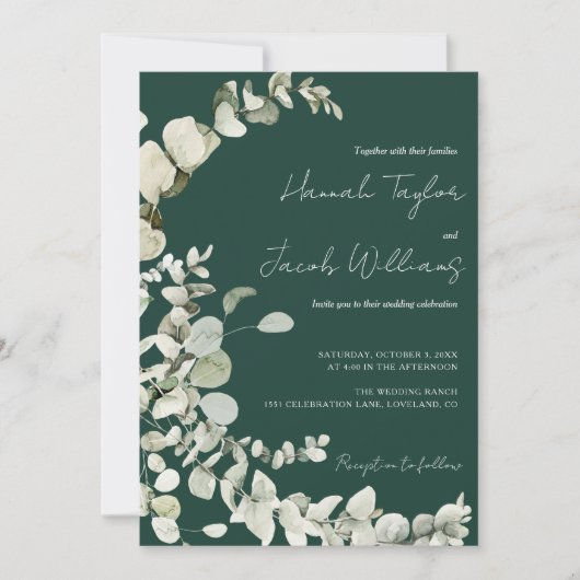 Invitation Eucalyptus QR Code Emerald Mariage vert (Devant)