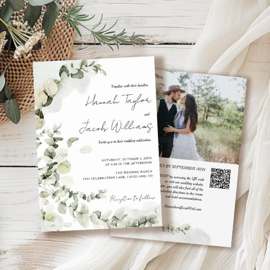Invitation Eucalyptus QR Code Mariage photo