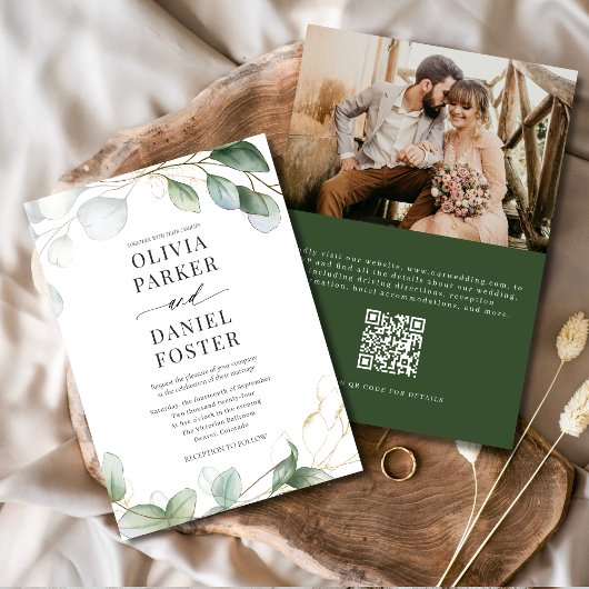 Invitation Eucalyptus QR Code Photo Mariage de verdure