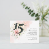 Invitation Eucalyptus Quinceanera rose 15e anniversaire (Debout devant)