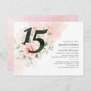 Invitation Eucalyptus Quinceanera rose 15e anniversaire