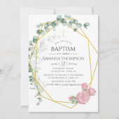 Invitation Eucalyptus Rose Baptême géométrique ou baptême (Devant)