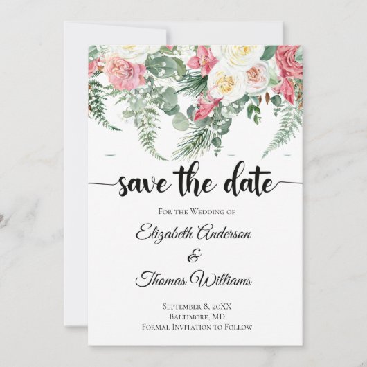 Invitation Eucalyptus rose blanc Roses floraux Enregistrer la (Devant)