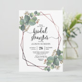 Invitation Eucalyptus rose doré cadre géométrique douche nupt (Debout devant)