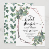 Invitation Eucalyptus rose doré cadre géométrique douche nupt (Devant / Derrière)