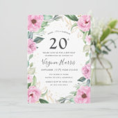 Invitation Eucalyptus rose floral Vingt-vingtième anniversair (Debout devant)