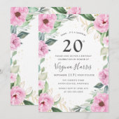 Invitation Eucalyptus rose floral Vingt-vingtième anniversair (Devant / Derrière)